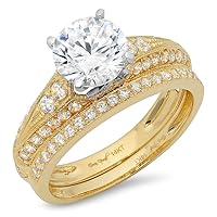 Clara Pucci 2.10ct Round Cut Solitaire White Lab Created Sapphire Engagement Promise Anniversary Bridal Ring Band set 18K 2 Tone Gold