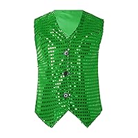 CHICTRY Kids Boys Sparkle Sequin Vest Waistcoat Hip Hop Jazz Dance Performance Costume Shiny Vest Top