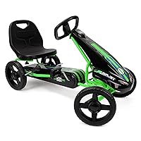 Air Jet Pedal Go Kart - Green - Kids, Sporty Graphics on The Front Fairing, Adjustable Bucket Seat, 4 Spoke Rims w/ 10'' EVA Wheels, Sporty Steering Wheel, Kids Go Kart Ages 4+ (U925005)