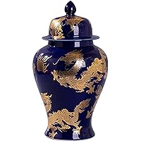 Chinese Tradition Ginger Jar Vases with Lid and Gold Dragon Pattern, Porcelain Jar Large Ceramic Temple Jar Vase Handicraft with Lid Decorative for Home Decor