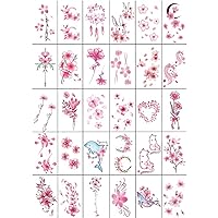 Cherry Blossom Temporary Tattoo Waterproof Women'S Ancient Style Clavicle Pink Girl Flower Simulation Sticker