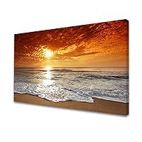 Muolunna S04681 Canvas Prints Wall Art Sunset Ocean Beach Pictures Photo Paintings for Living Room Bedroom Home Decorations Stretched and Framed Ready to Hang Seascape Waves Artwork 32x48inch