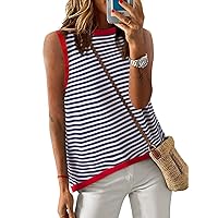 Dokotoo Womens Summer Tops 2024 Casual Striped Color Block High Neck Tank Top Loose Knit High Low Sleeveless Shirts Blouses