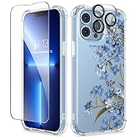 GVIEWIN for iPhone 13 Pro Case with Screen Protector & Camera Lens Protector, [10FT Military Grade Drop Protection] Clear Shockproof Slim Fit Floral Phone Case for Women 6.1