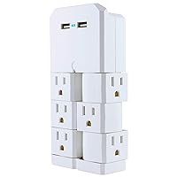 6-Outlet Extender with Swivel Outlets, 2 USB Ports, Grounded Wall Tap, Built-In Device Shelf, Adapter Spaced, 3-Prong, Cruise Essentials, Use for Home Office School Dorm, UL Listed, White, 37064