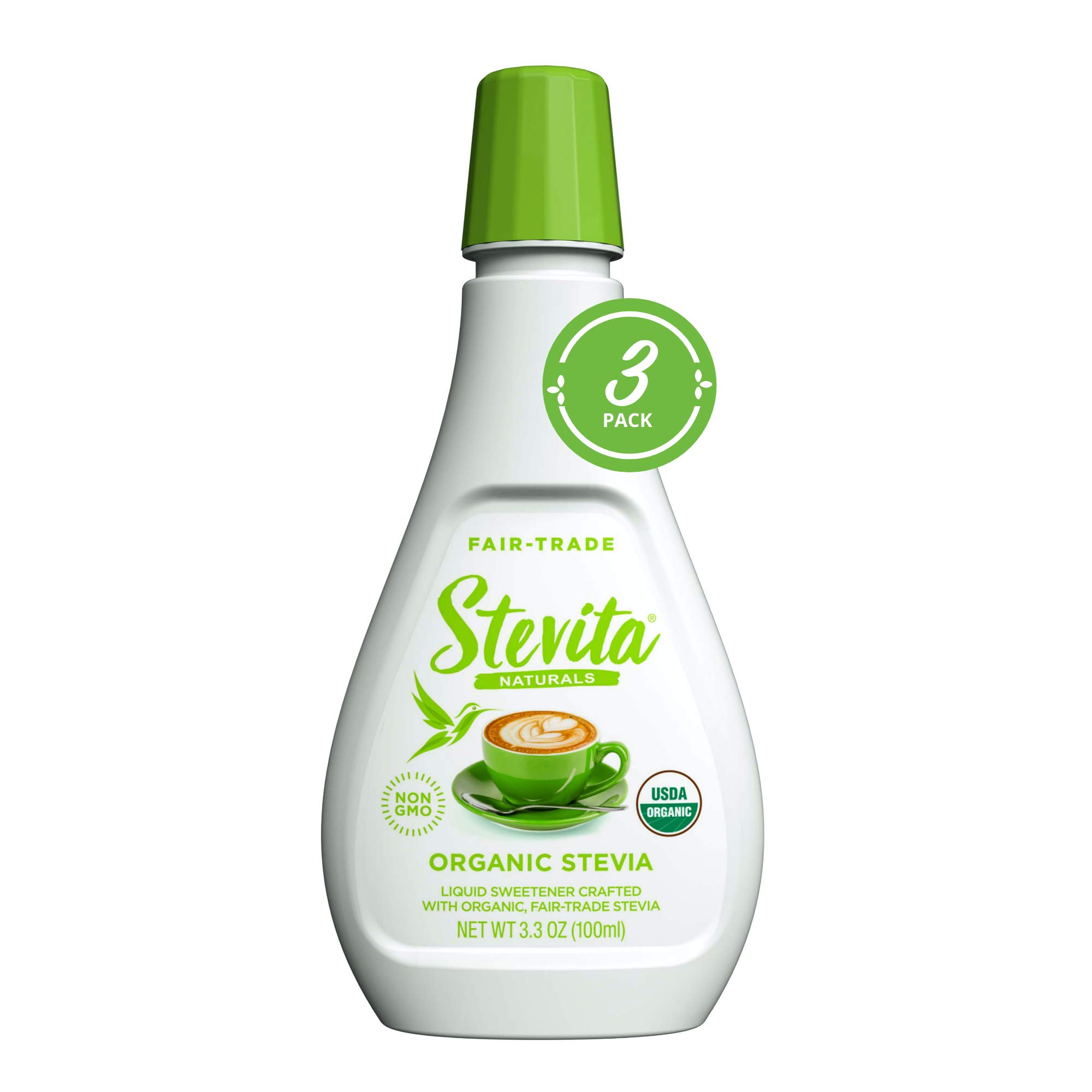 Stevita Organic Liquid Stevia - 3.3 oz, Pack of 3 - All-Natural Sweetener, Zero Calories - USDA Organic, Non-GMO, Vegan, Kosher, Keto, Paleo, Glute...