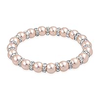 Bling Jewelry White Pink Black Simulated Pearl Stackable Strand Stretch Bracelet For Women Crystal Rondelle Gold & Silver Plated Spacer