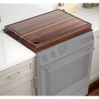 Acacia Wood Noodle Board Stove Cover with Built-in Wavy Handles, Wooden Stove Top Cover for Gas Burners & Electric Stove, Cutting Board with Juice Grooves, Serving Tray 30