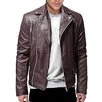 WENKOMG1 Men Faux Leather Jacket, Fall/Winter Thickening Coat Long Sleeve Zip Up Outwear Sports Basic Parka with Pocket