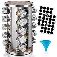 Rotating Spice Rack Organizer with Jars(20Pcs), Seasoning Organizer for Cabinet, Kitchen Spice Racks for Countertop, Revolving Stainless Steel Spice Organizer