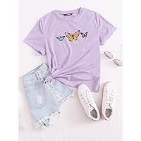 Women's Tops Women's Shirts Sexy Tops for Women Butterfly Print Top (Color : Lilac Purple, Size : Small)