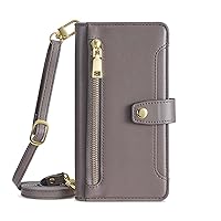 Wallet Case for Samsung Galaxy S23/s23plus/s23ultra, Shockproof Phone Case, Drop Protection with Wrist and Shoulder Straps, Card Pouch, Full Body Coverage,Grey,S23 Ultra 6.8''