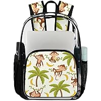Monkey on Banana Tree（04） Clear Backpack Heavy Duty Transparent Bookbag for Women Men See Through PVC Backpack for Security, Work, Sports, Stadium