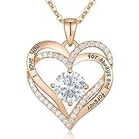 Forever Love Heart Pendant Necklaces for Women 925 Sterling Silver with Birthstone Zirconia, Birthday Mother’s Day Anniversary Jewelry Gift for Women Wife Mom Girlfriend Girls