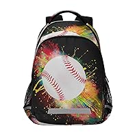 Colorful Splashing Baseball Kids Backpack Base Ball Backpacks Boys Back Pack 16 inch Casual Daypack Laptop Bag Double Zipper Travel Sports Bags with Adjustable Shoulder Strap Backpack