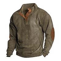 Men's Quarter Zip Fleece Sherpa Sweater Long Sleeve Stand Collar Pullover Sweatshirt Tops with Kangaroo Pockets