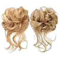 Hair Pieces for Women,Hairpieces for Women, 2PCS Synthetic Messy Bun Scrunchie with Clip, Thick Wavy Hair Buns Hair Piece, Cuttable Heat-resistant Ponytail Hair Extensions Blonde