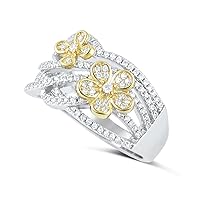 Sterling Silver Simulated Diamond Two Tone Flower Ring (Size 5-9)