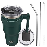 40oz Tumbler with Handle and 2 Straw 2 Lid, Insulated Water Bottle Stainless Steel Vacuum Cup Reusable Travel Mug,Army Green