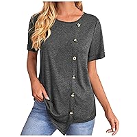 Casual Blouses for Women Crew Neck Short Sleeve Tops Summer Trendy Cozy Tunic Loose Fit 2024 Fashion Plain Tee Top