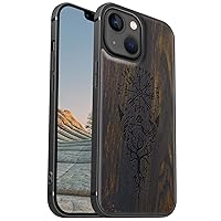 Carveit Magnetic Wood Case for iPhone 13 Mini Case [Real Wood & Soft TPU] Shockproof Hybrid Protective Cover Unique & Classy Wooden Case Compatible with MagSafe (Viking Compass Vegvisir-Blackwood)