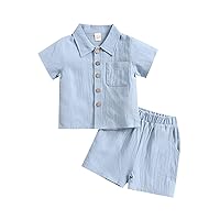Baby Boy Summer Clothes Toddler Infant Short Sleeve Solid Cotton Linen T-Shirt Tops Casual Shorts Set 2Pcs Outfits