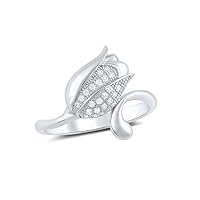 Sterling Silver Cz Tulip Flower Ring (Size 4-9)
