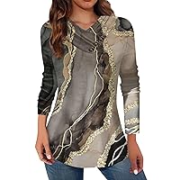 Graphic Tees for Women, Vintage Floral Print Button V Neck Long Sleeve Shirt Winter Trendy Loose Fit Going Out Tops