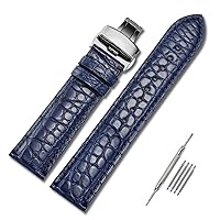 Genuine Leather Band Alligator and Cowhide Replacement Deployment Buckle Watch strap18mm to 24mm Crocodile Leather Strap for Men's and Women's