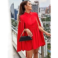 Dresses for Women 2022 Cloak Sleeve Smock Dress (Color : Red, Size : X-Small)