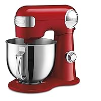 Cuisinart Stand Mixer, 12 Speed, 5.5 Quart Stainless Steel Bowl, Chef’s Whisk, Mixing Paddle, Dough Hook, Splash Guard w/ Pour Spout, Ruby Red, SM-50R, Manual