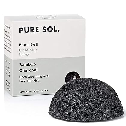 pureSOL Konjac Sponge - Activated Charcoal - Facial Sponge, 100% Natural Sponge, Eco-Friendly - Great for Acne, Exfoliating