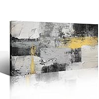 HKDGOKA Abstract Wall Art - Large Yellow Grey Framed Wall Art Paintings for Living Room Bedroom Office Home Decoration Modern Canvas Artwork Decor Ready to Hang