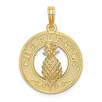 14k Gold Char Pendant Necklaceleston Round Frame With Pineapple Center Measures 25x19.6mm Wide 3mm Thick Jewelry for Women