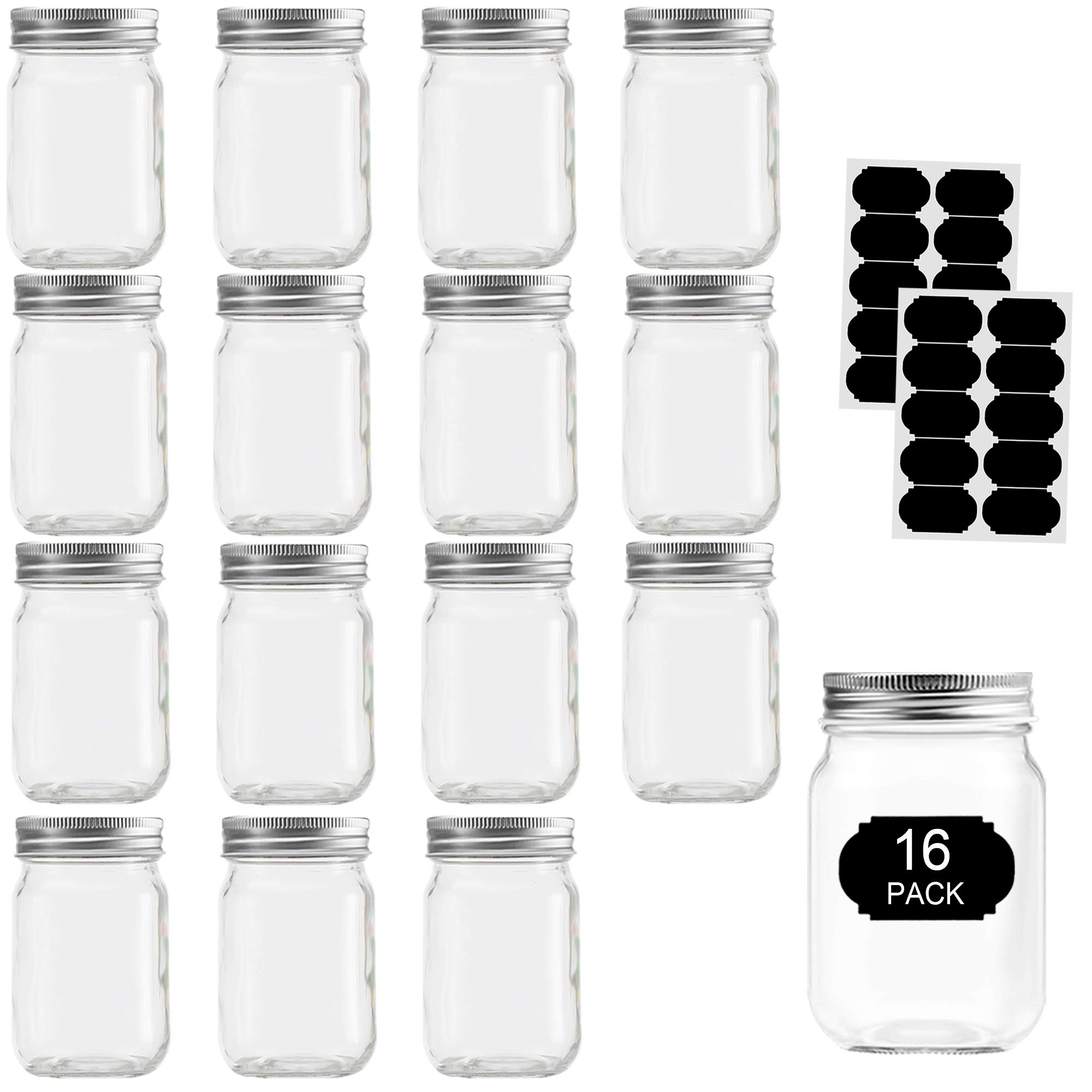 Glass Jars With Lids 12 oz, Mason Jars For Pickles And Kitchen Storage, Canning Jars Regular Mouth Spice Jars With Silver Lids For Drinking, Overni...