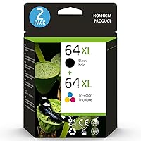 64XL Ink Cartridge Combo Pack Replacement for HP Ink 64 HP64XL HP 64 High Yield Fit for Envy Photo 7855 7858 7155 7120 6252 6255 7800 7100 7158 7164 Tango X Tango Terra Printer (1 Black, 1 Tri-Color)