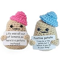 2PCS Mini Funny Positive Potato,3 inch Knitted Wool Potato Doll Toy with Blue Hat and Pink Hat,Cute Positive Life Crochet Potato Toy for Birthday Gifts Party Decor Encouragement