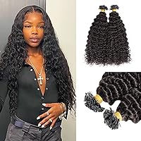 Deep Curly Flat Tip Hair Extension Pre Bonded Brazilian Human Hair Curly Keratin Fusion Flat Tipped Hairpiece #Black #Brown Color 100g 100Pieces (24inch 100pieces, Natural Black)