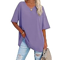 ATHMILE Womens Oversized T Shirts V Neck Tees Half Sleeve Cozy Comfy Tunic 2024 Y2K Tops Casual