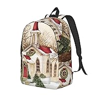 Canvas Backpack For Women Men Laptop Backpack Christmas House Tree Travel Daypack Lightweight Casual Backpack