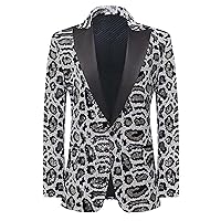 Men Striped Sequin Suit Jacket Shawl Lapel One Button Dress Blazers Stage Party Prom Wedding Tuxedo Cotume