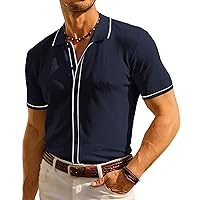 PJ PAUL JONES Men's Polo Shirt Vintage Short Sleeve Knit Shirt Casual Lightweight Hollow Out Shirt