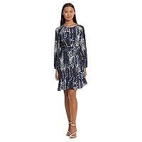 Donna Morgan Women's Long Sleeve Asymmetrical Hem Flounce Dress with Waist Tie Event Party Occasion Guest of