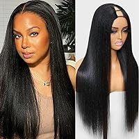 Nadula V Part Wig Yaki Straight Human Hair No Leave Out Glueless Upgraded U Part Wigs for Women,10A Yaki Straight V-part Wigs V Shape Clip in Half Wig Ready to Go 150% Density 16inch