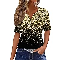 Going Out Tops for Women,Short Sleeve Shirts for Women Vintage V Neck Button Boho Tops for Women Going Out Tops for Women
