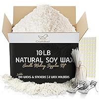CraftBud Soy Candle Wax for Candle Making – Natural Soy Wax for Candle Making 10 lb Bag, Candle Making Wax, 10 Lbs. Soy Wax Flakes, 100 Candle Wicks, 100 Wick Stickers, and 2 Metal Centering Devices