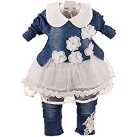 Yao 6M-4Y Infant 3Pcs Baby Girls Clothes Set Toddler Outfits Lace Dress Jacket and Jeans (2-3Years,White)