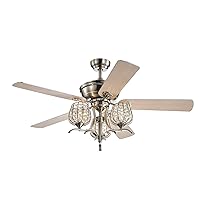 Warehouse of Tiffany CFL-8426REMO/SN Boye Satin Nickel 52-Inch 5-Blade Lighted Branched Crystal Shade (Includes Remote) Ceiling Fan