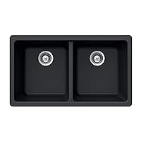 HOUZER M-200U MIDNITE Quartztone Series Granite Undermount 50/50 Double Bowl Kitchen Sink, Black