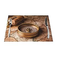 PlacematsCompass and Ancient Map Printed Dining Table Placemats Washable Dining Table Mats Heat-Resistant Easy to Clean Non-Slip Indoor Or Outdoor Use